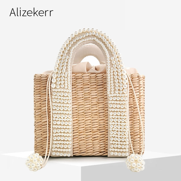 Pearls Beach Bag Women 2020 Summer New Elegant Woven