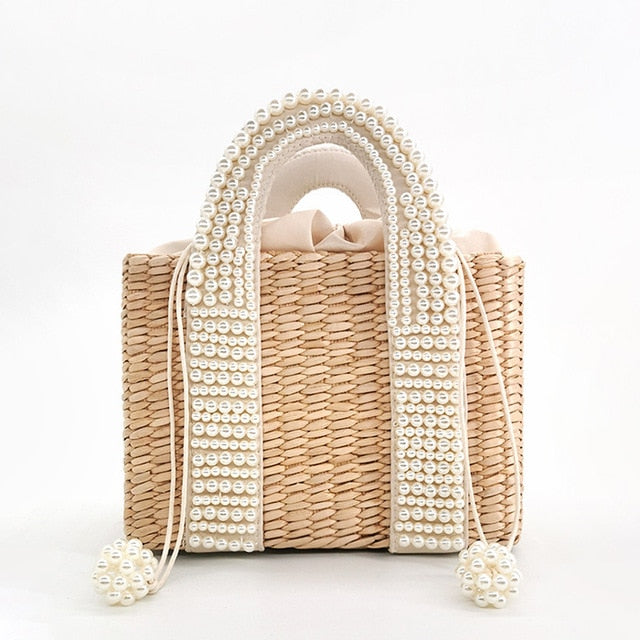 Pearls Beach Bag Women 2020 Summer New Elegant Woven